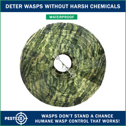PESTEZE® USA Green Camo Waterproof Hanging Wasp Decoy Nest [11.8 x 8.6 Inch] Deters Several Wasp, Hornet & Yellow Jacket Species by Simulating Enemy Hives.