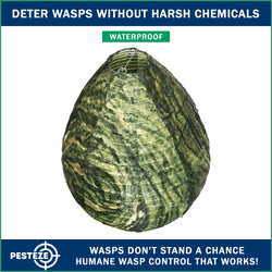 PESTEZE® USA Green Camo Waterproof Hanging Wasp Decoy Nest [11.8 x 8.6 Inch] Deters Several Wasp, Hornet & Yellow Jacket Species by Simulating Enemy Hives.