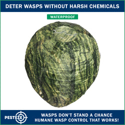 PESTEZE® USA Green Camo Waterproof Hanging Wasp Decoy Nest [11.8 x 8.6 Inch] Deters Several Wasp, Hornet & Yellow Jacket Species by Simulating Enemy Hives.