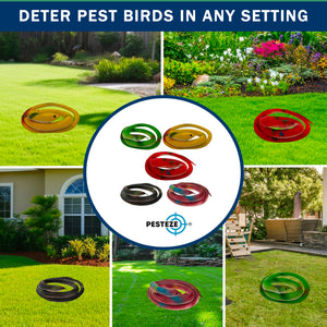 PESTEZE® Variety 27 Inch Realistic Rubber Snakes [5 Pack] Scares Pest Bids like Woodpeckers, Sparrows, Pigeons, Crows, Gulls & Critters without Harming them to Protect Property