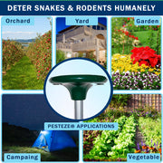PESTEZE® Solar Snake & Rodent Sound Deterrent. Audible Sound Deters Snakes & Burrowing Rodents like Moles, Voles Gophers, Chipmunks, Groundhogs & Woodchucks from Destroying Gardens & Vegetables - Pesteze