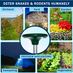 PESTEZE® Solar Snake & Rodent Sound Deterrent. Audible Sound Deters Snakes & Burrowing Rodents like Moles, Voles Gophers, Chipmunks, Groundhogs & Woodchucks from Destroying Gardens & Vegetables