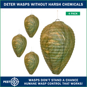 PESTEZE® USA Green Camo Paper Hanging Wasp Decoy Nest [4 Pack] Deters Several Wasp, Hornet & Yellow Jacket Species without Harsh Chemicals by Simulating Enemy Hives.