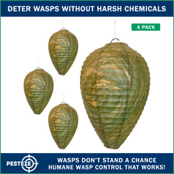 PESTEZE® USA Green Camo Paper Hanging Wasp Decoy Nest [4 Pack] Deters Several Wasp, Hornet & Yellow Jacket Species without Harsh Chemicals by Simulating Enemy Hives.