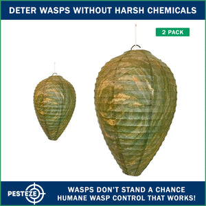 PESTEZE® USA Green Camo Paper Hanging Wasp Decoy Nest [2 Pack] Deters Several Wasp, Hornet & Yellow Jacket Species without Harsh Chemicals by Simulating Enemy Hives.