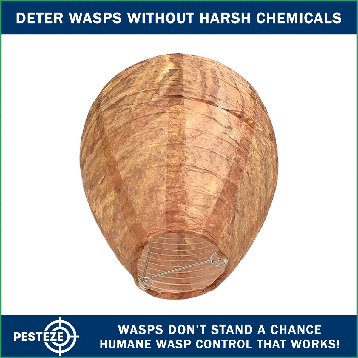 PESTEZE® USA 2 Pack Hanging Wasp Nest Decoy [11.8 x 8.6 Inch]—Faux Wasp, Hornet and Yellow Jacket Deterrent for Outdoor Spaces. Simulated Rival Hives Help Prevent New Nests Without any Harsh Chemicals