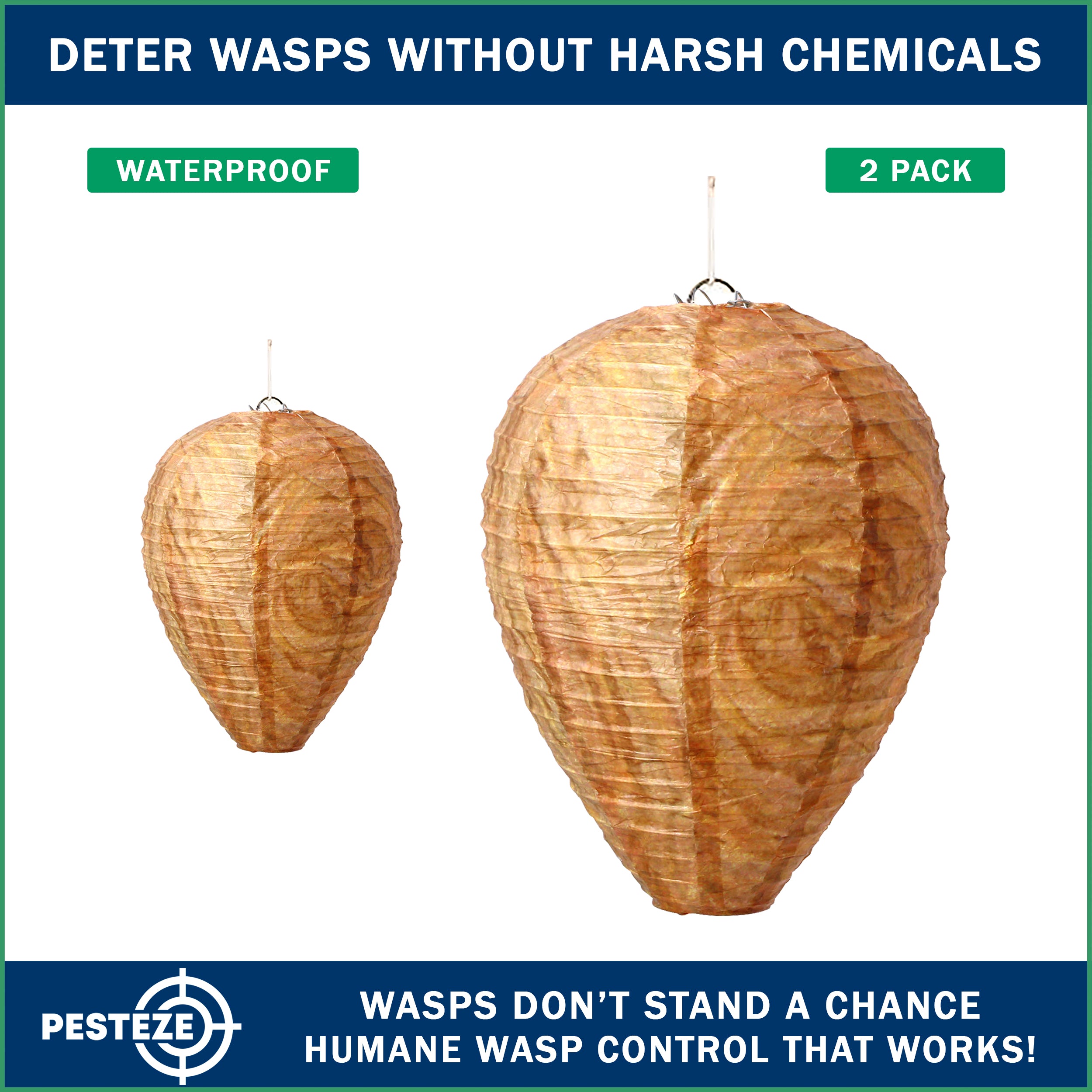 PESTEZE® USA Brown Waterproof Hanging Wasp Decoy Nest [2 Pack] Deters Several Wasp, Hornet & Yellow Jacket Species by Simulating Enemy Hives.