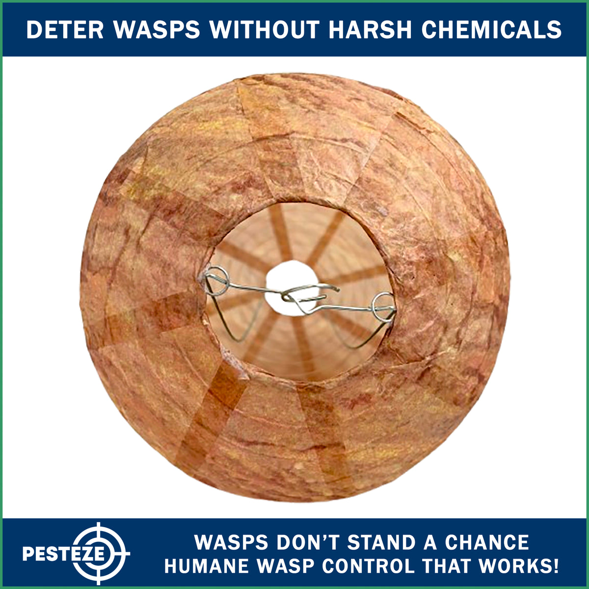 PESTEZE® USA 2 Pack Hanging Wasp Nest Decoy [11.8 x 8.6 Inch]—Faux Wasp, Hornet and Yellow Jacket Deterrent for Outdoor Spaces. Simulated Rival Hives Help Prevent New Nests Without any Harsh Chemicals