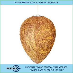 1 Pack PESTEZE® Hanging Wasp Nest Decoy [11.8 x 8.6 Inch] Deters Several  Wasp, Hornet & Yellow Jacket Species without Harsh Chemicals by Simulating Enemy Hives.