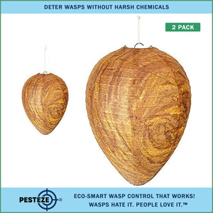 2 Pack PESTEZE® Hanging Wasp Nest Decoy [11.8 x 8.6 Inch] Deters Several  Wasp, Hornet & Yellow Jacket Species without Harsh Chemicals by Simulating Enemy Hives.