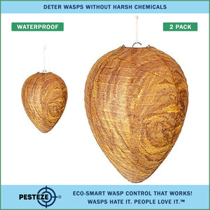 2 Pack PESTEZE® Cloth Waterproof Hanging Wasp Nest Decoy [11.8 x 8.6 Inch] Deters Several  Wasp, Hornet & Yellow Jacket Species by Simulating Enemy Hives.