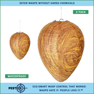 2 Pack PESTEZE® Cloth Waterproof Hanging Wasp Nest Decoy [11.8 x 8.6 Inch] Deters Several  Wasp, Hornet & Yellow Jacket Species by Simulating Enemy Hives.