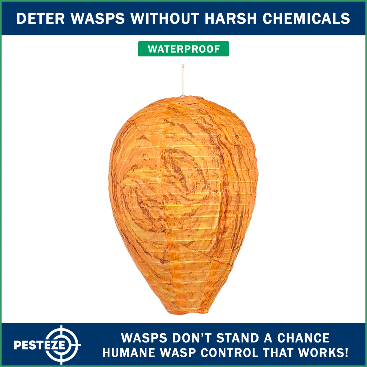 PESTEZE® USA–Premium Cloth Waterproof Hanging Wasp Nest Decoy – 11.8 x 8.6 inch Faux Hornet Hive Deterrent that Helps Deter Wasps, Yellow Jacket Species & Hornets by Simulating Territorial Enemy Nests