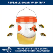 PESTEZE® USA Reusable Solar Hanging Wasp Trap with LED Light [Orange: 3.5 x 4.4 Inch] Attracts, & Kills Wasp, Hornet, Yellow Jacket & Insect Species 24/7 Without Harsh Chemicals Waterproof Outdoor Trap