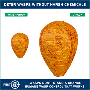 2 Pack PESTEZE® Cloth Waterproof Hanging Wasp Nest Decoy [11.8 x 8.6 Inch] Deters Several  Wasp, Hornet & Yellow Jacket Species by Simulating Enemy Hives.