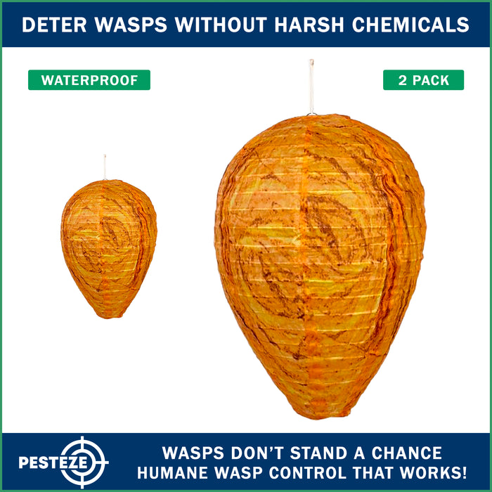 2 Pack PESTEZE® Cloth Waterproof Hanging Wasp Nest Decoy [11.8 x 8.6 Inch] Deters Several  Wasp, Hornet & Yellow Jacket Species by Simulating Enemy Hives.
