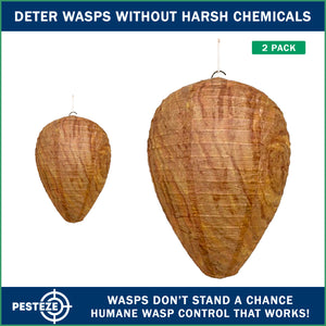 2 Pack PESTEZE® Hanging Wasp Nest Decoy [11.8 x 8.6 Inch] Deters Several  Wasp, Hornet & Yellow Jacket Species without Harsh Chemicals by Simulating Enemy Hives.