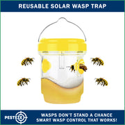 PESTEZE® USA Reusable Solar Hanging Wasp Trap with LED Light [Yellow: 3.5 x 4.4 Inch] Attracts, & Kills Wasp, Hornet, Yellow Jacket & Insect Species 24/7 Without Harsh Chemicals Waterproof Outdoor Trap