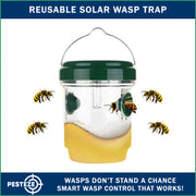 PESTEZE® USA Reusable Solar Hanging Wasp Trap with LED Light [Green: 3.5 x 4.4 Inch] Attracts, & Kills Wasp, Hornet, Yellow Jacket & Insect Species 24/7 Without Harsh Chemicals– Waterproof Outdoor Trap