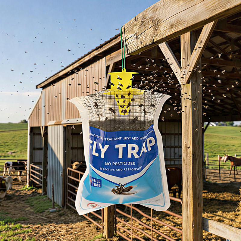 BUGEZE® USA Disposable Outdoor Hanging Fly Trap with Natural Dissolvable Bait [2 Pack] Effectively Controls All Filth Flies in Yard, Patios, Barns, Horse Ranches, Chicken Coops, Stable, Trash, Etc.