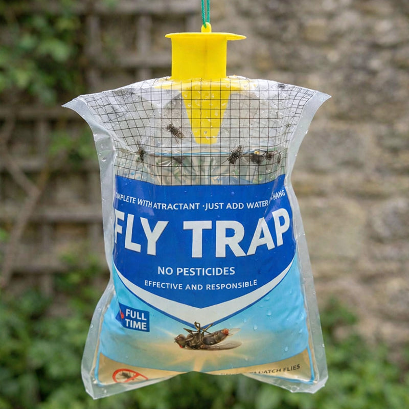 BUGEZE® USA Disposable Outdoor Hanging Fly Trap with Natural Dissolvable Bait [2 Pack] Effectively Controls All Filth Flies in Yard, Patios, Barns, Horse Ranches, Chicken Coops, Stable, Trash, Etc.