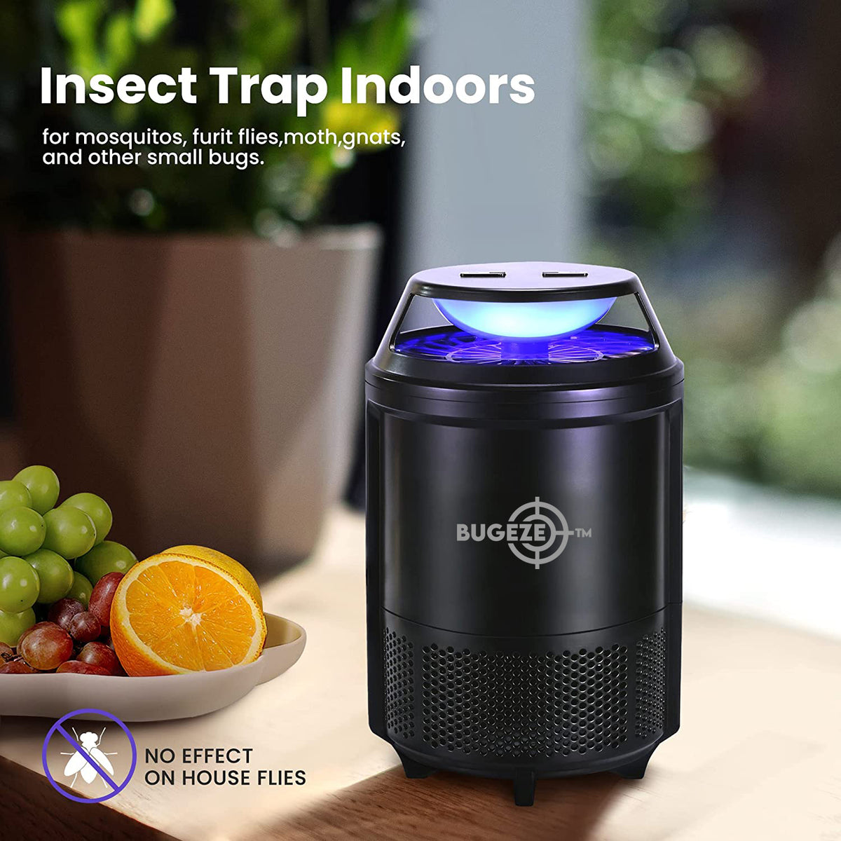 BUGEZE® USA Flying Insect Trap for Gnats, Fruit Flies, Mosquitos, Moths & More – Triple Trapping Power with UV Light, Suction Fan & Glue Trap – Safe Indoor Plug-In Insect Catcher for Kitchens & Homes