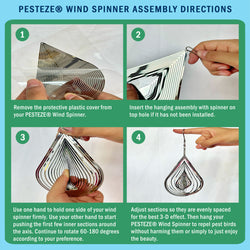 3 Piece PESTEZE® Water Droplet Stainless Steel Highly Reflective Decorative 3D Wind Spinner for Repelling Unwanted Birds & Critters. 2.5 X 12.5 Inch Premium Shiny, Attractive, Everlasting & Sturdy Bird Deterrent