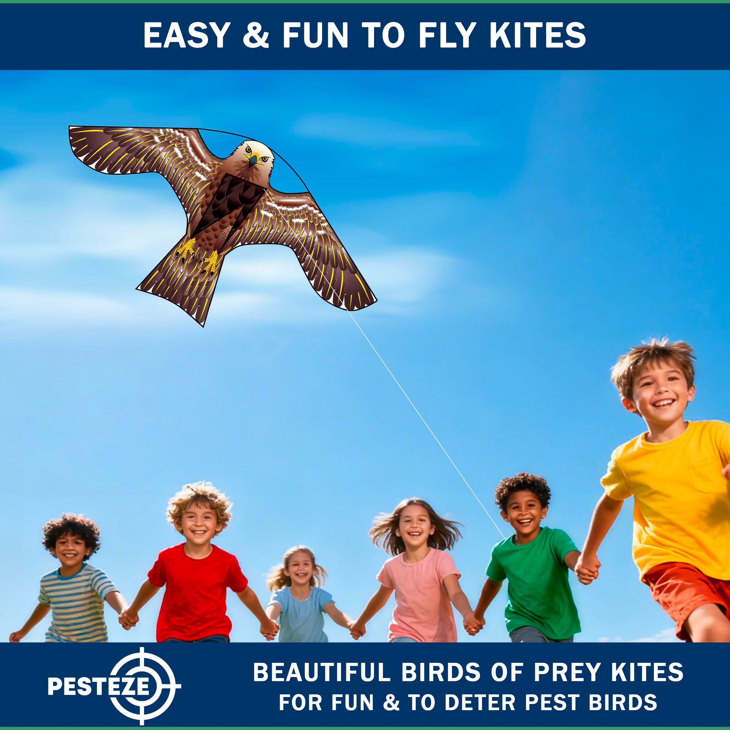 PESTEZE® USA Hawk Kite [47x27 Inch] EZ & Fun to Fly. Also Provides Humane Bird Deterrence in Yards & Farms. Protects Vegetables, Fruits & Crops from Pest Birds & Critters
