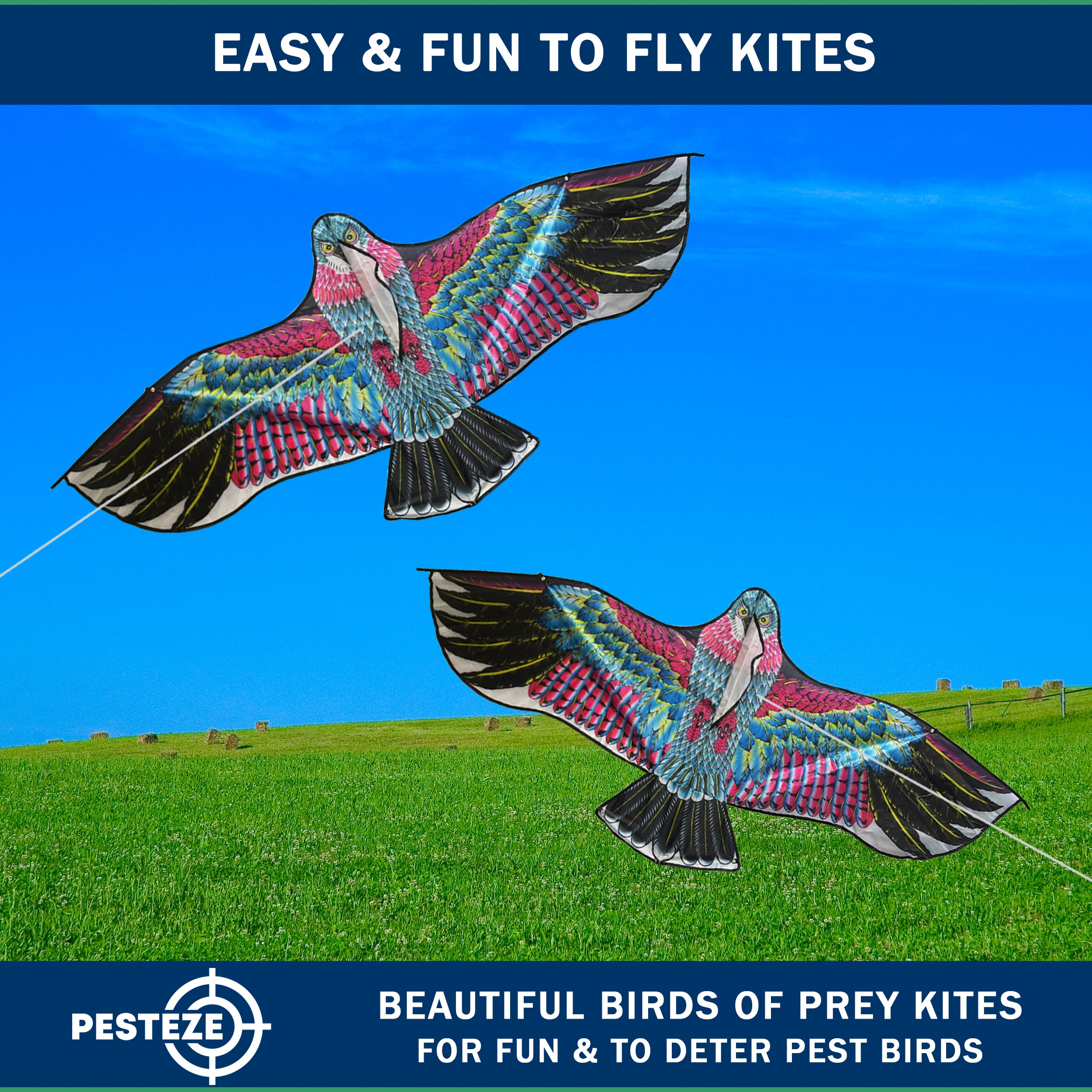PESTEZE® USA Huge Red Eagle Kite [60x28 Inch] EZ & Fun to Fly. Also Provides Humane Bird Deterrence in Yards & Farms. Protects Vegetables, Fruits & Crops from Pest Birds & Critters
