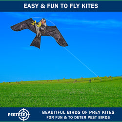PESTEZE® USA Realistic Eagle Kite 47x27 Inch . EZ to Fly Fun. Provides Humane Bird Deterrence in Yards & Farms. Protects Vegetables, Fruits & Crops from Pest Birds