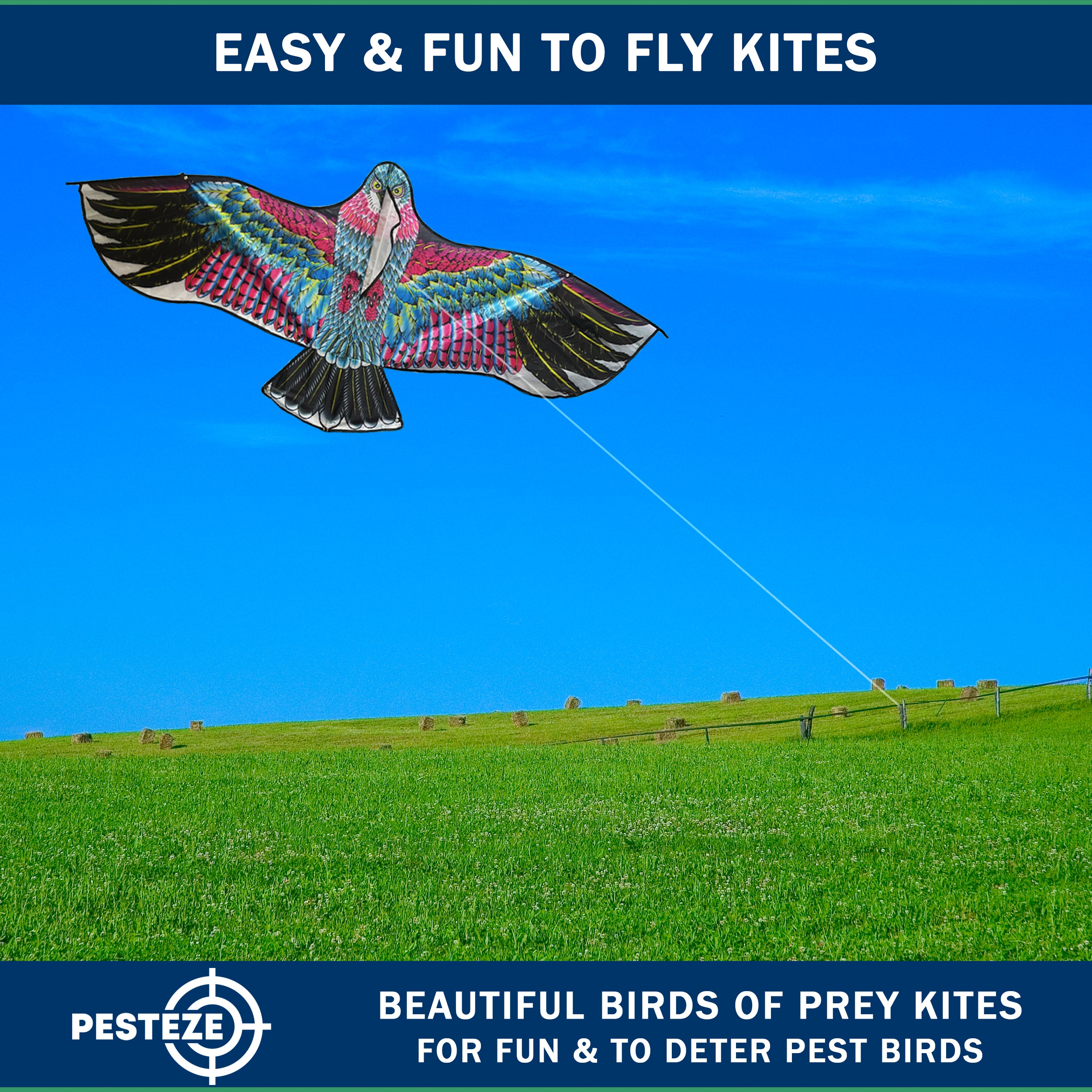 PESTEZE® USA Huge Red Eagle Kite [60x28 Inch] EZ & Fun to Fly. Also Provides Humane Bird Deterrence in Yards & Farms. Protects Vegetables, Fruits & Crops from Pest Birds & Critters