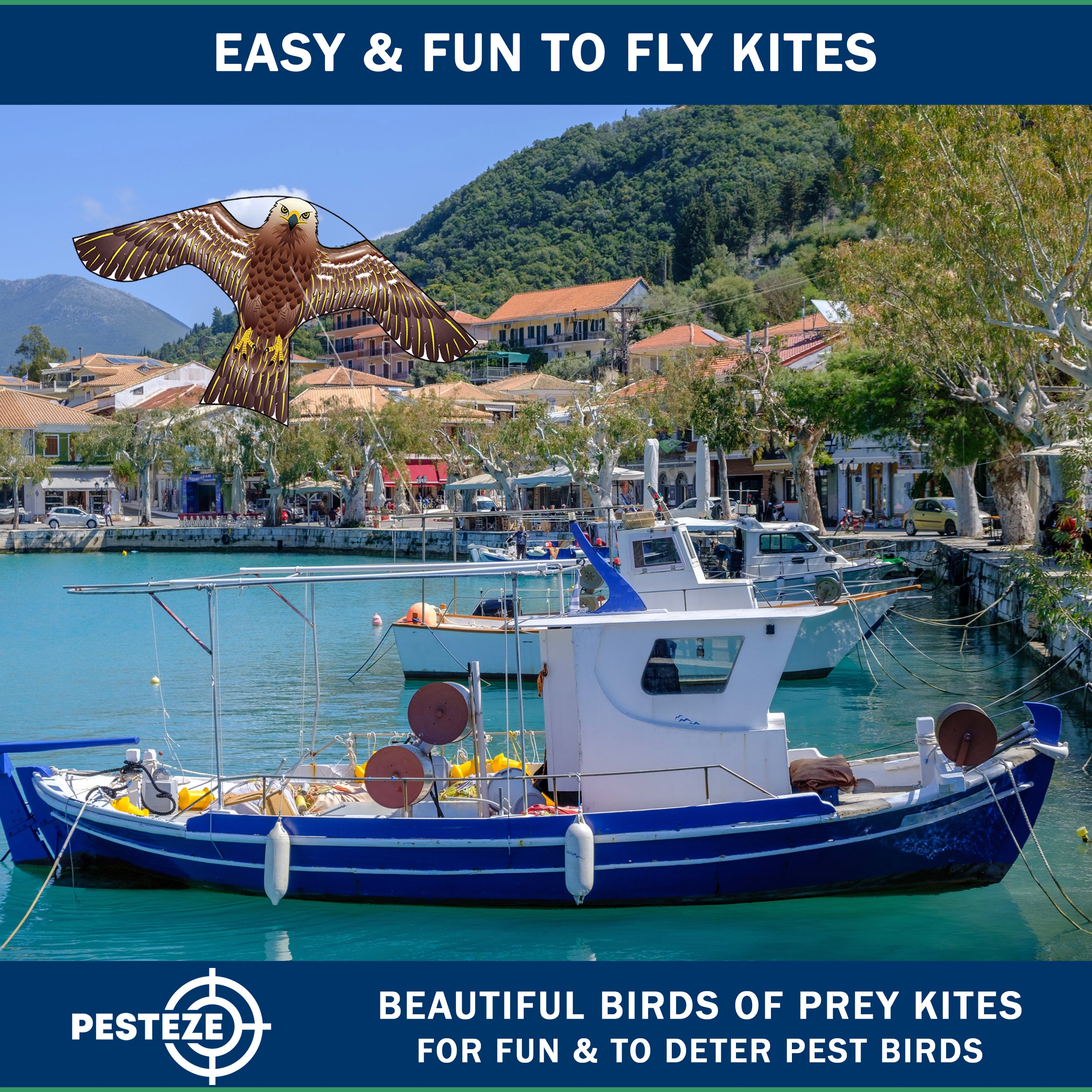 PESTEZE® USA [2 Pack Brown Color] Hawk 47x27 Inch Kite with 13 Ft Flagpole. Provides Humane Bird Deterrence in Yards & Farms. Protects Vegetables, Fruits & Crops from Pest Birds & Critters