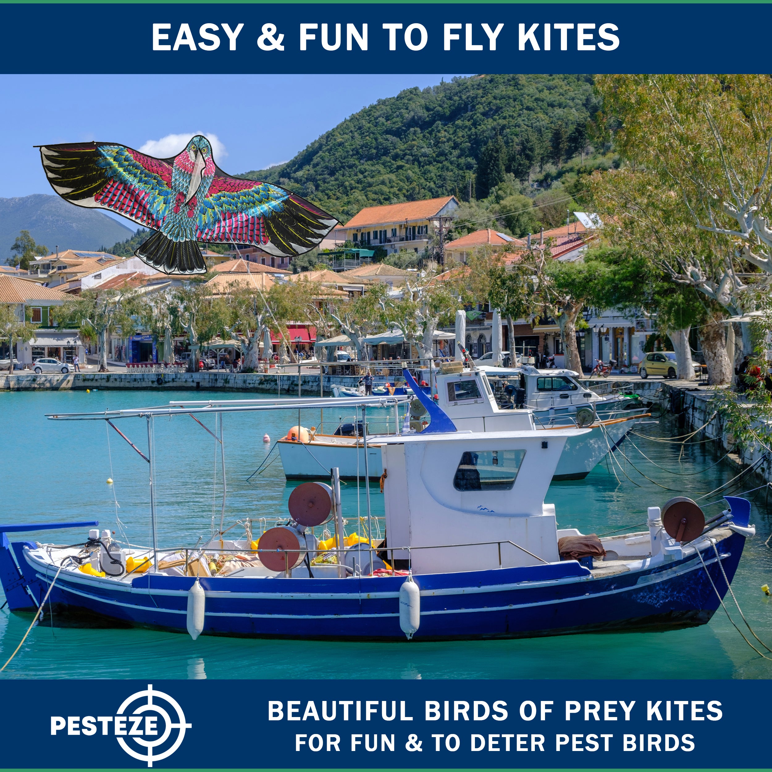 PESTEZE® USA Huge Red Eagle Kite [60x28 Inch] EZ & Fun to Fly. Also Provides Humane Bird Deterrence in Yards & Farms. Protects Vegetables, Fruits & Crops from Pest Birds & Critters