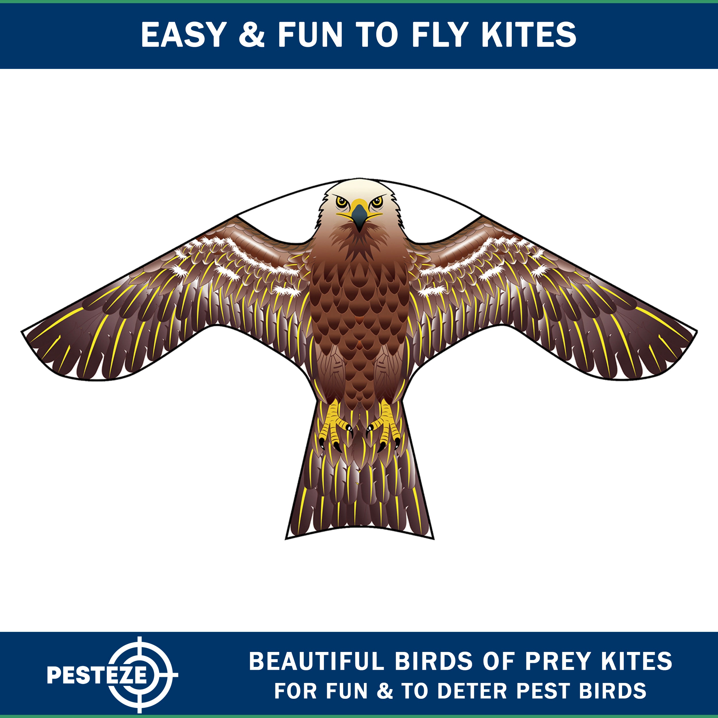 PESTEZE® USA Hawk Kite [47x27 Inch] EZ & Fun to Fly. Also Provides Humane Bird Deterrence in Yards & Farms. Protects Vegetables, Fruits & Crops from Pest Birds & Critters
