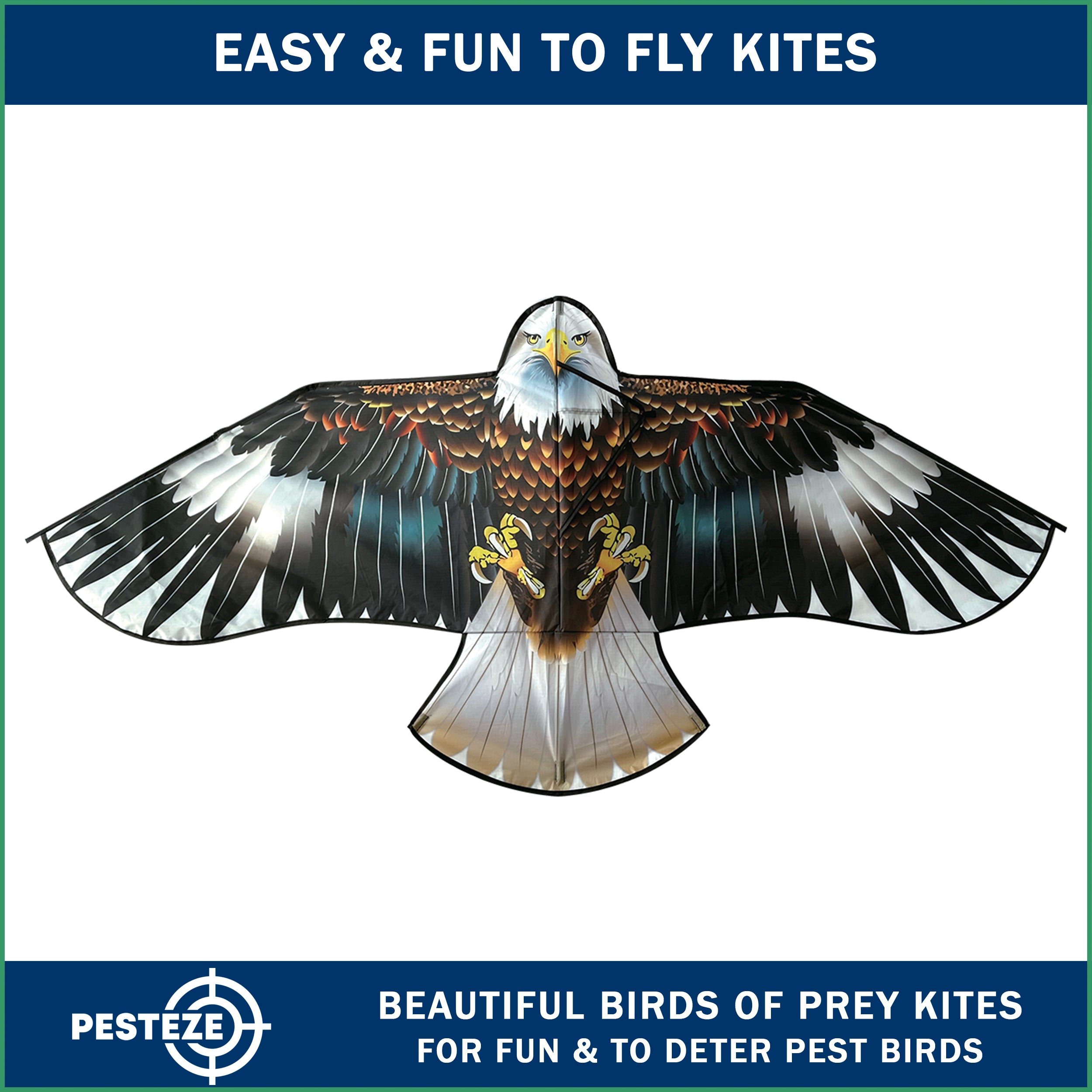 PESTEZE® USA Huge Blue Eagle [63x29 Inch]. EZ & Fun to Fly. Also provides Humane Bird Deterrence in Yards & Farms. Protects Vegetables, Fruits & Crops from Pest Birds & Critters