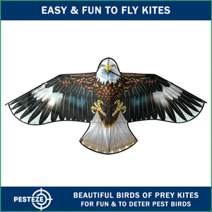 PESTEZE® USA Huge Blue Eagle 63x29 Inch Kite. EZ to Fly Fun Kite for Kids & Adults. Provides Humane Bird Deterrence in Yards & Farms. Protects Vegetables, Fruits & Crops from Pest Birds & Critters