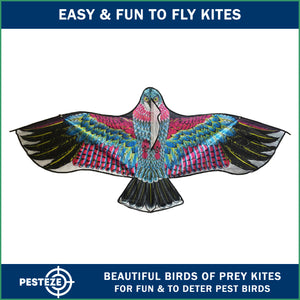 PESTEZE® USA Red Eagle Kite 60x28 Inch. EZ to Fly Fun Kite for Kids & Adults. Provides Humane Bird Deterrence in Yards & Farms. Protects Vegetables, Fruits & Crops from Pest Birds & Critters