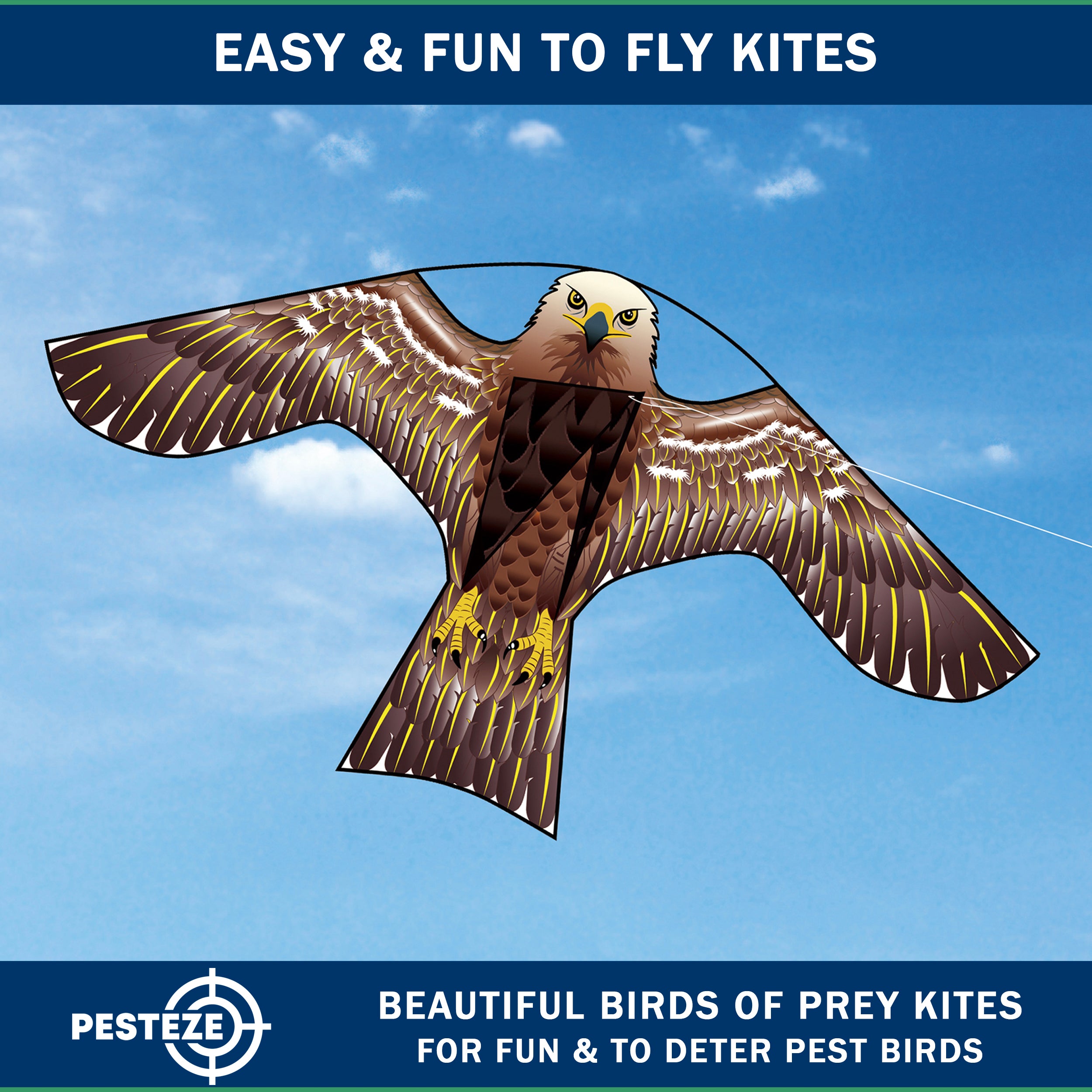 PESTEZE® USA Hawk Kite [47x27 Inch] EZ & Fun to Fly. Also Provides Humane Bird Deterrence in Yards & Farms. Protects Vegetables, Fruits & Crops from Pest Birds & Critters