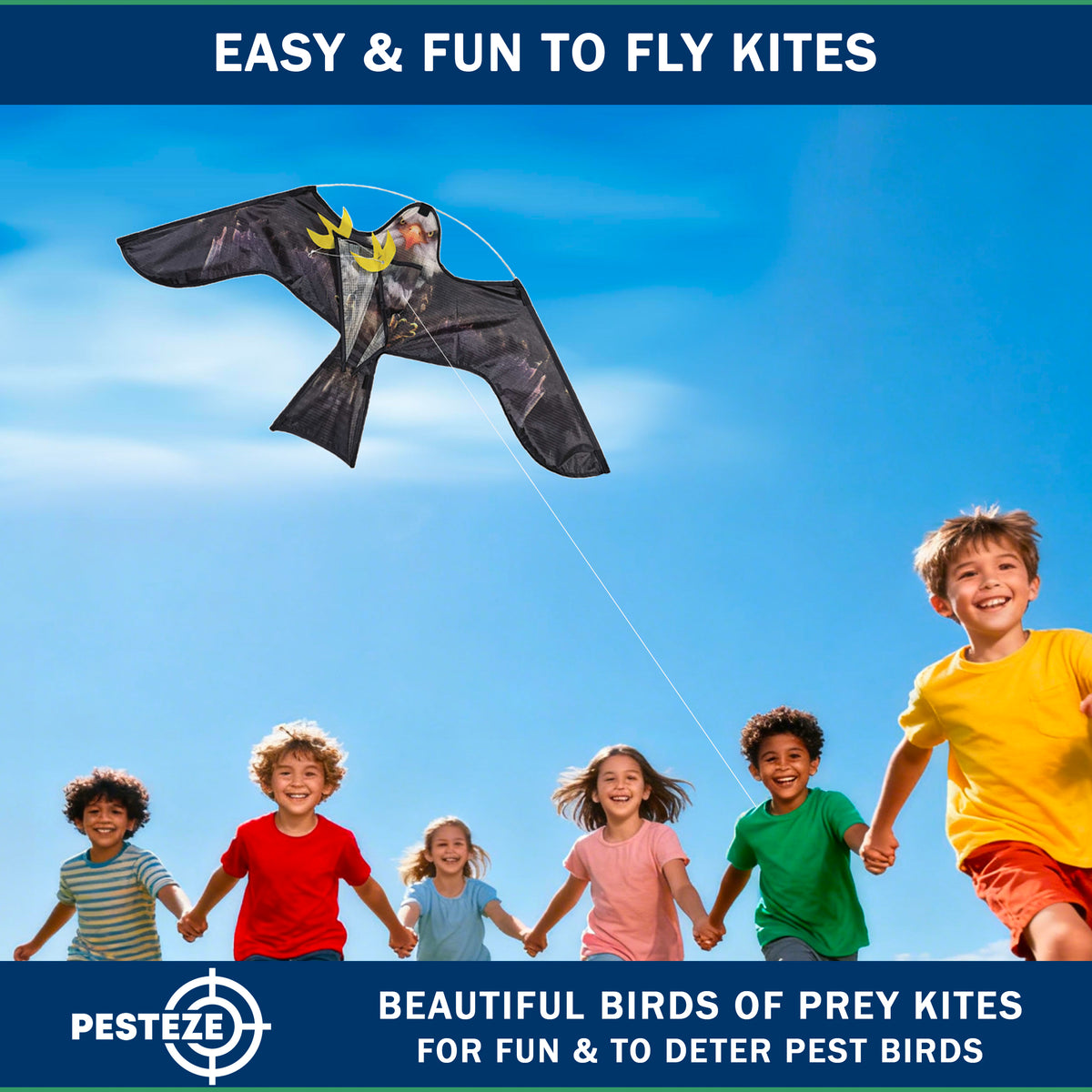 PESTEZE® USA Premium Realistic Eagle Kite with String- 47x27 Inch. EZ & Fun to Fly. Provides Humane Pest Bird Deterrence in Yards & Farms. Protects Vegetables, Fruits & Crops