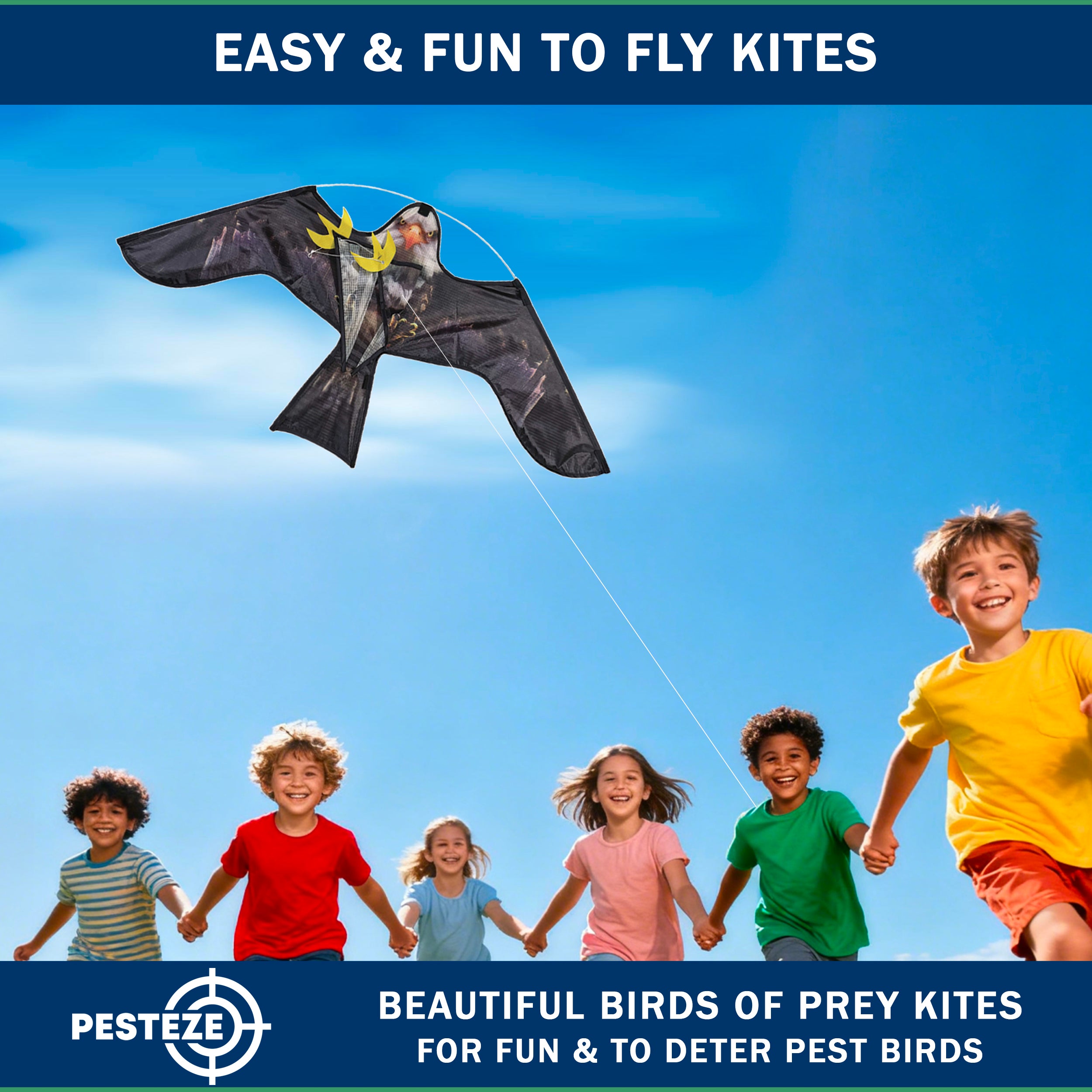 PESTEZE® USA Realistic Eagle Kite 47x27 Inch . EZ to Fly Fun. Provides Humane Bird Deterrence in Yards & Farms. Protects Vegetables, Fruits & Crops from Pest Birds