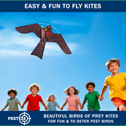 PESTEZE® USA Realistic Hawk Kite [47x27 Inch] EZ & Fun to Fly. Also Provides Humane Bird Deterrence in Yards & Farms. Protects Vegetables, Fruits & Crops from Pest Birds & Critters
