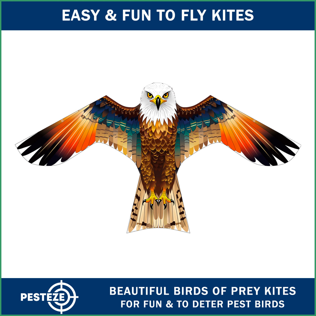 PESTEZE® USA Brown Eagle Bird Deterrent Kite with 13 ft Flagpole - Use in Yards & Farms to Protect Vegetables, Fruits, Crops & Property from Pest Birds