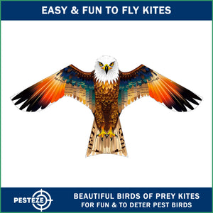 PESTEZE® USA Brown Eagle Bird Deterrent Kite with 13 ft Flagpole - Use in Yards & Farms to Protect Vegetables, Fruits, Crops & Property from Pest Birds