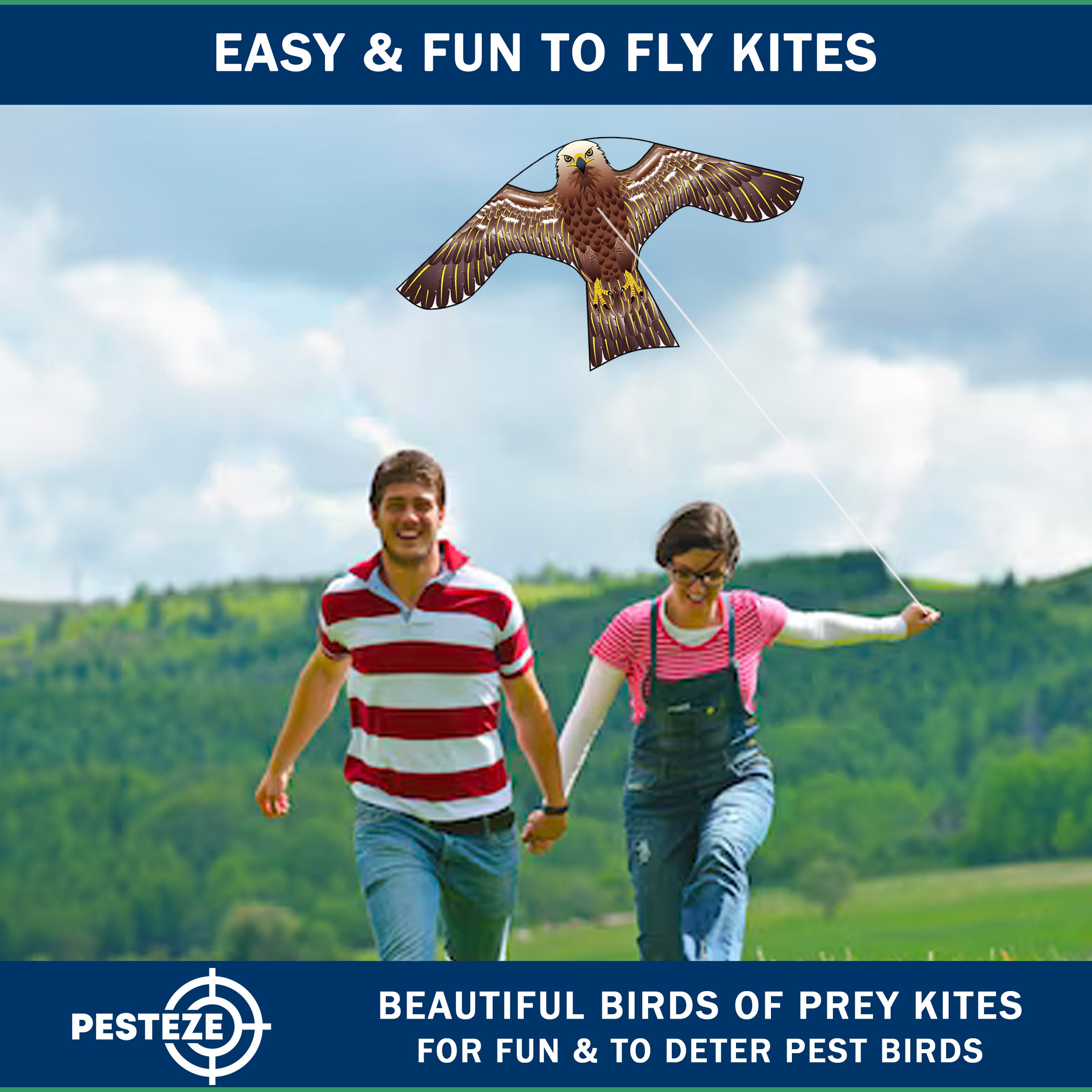 PESTEZE® USA [2 Pack Brown Color] Hawk 47x27 Inch Kite with 13 Ft Flagpole. Provides Humane Bird Deterrence in Yards & Farms. Protects Vegetables, Fruits & Crops from Pest Birds & Critters