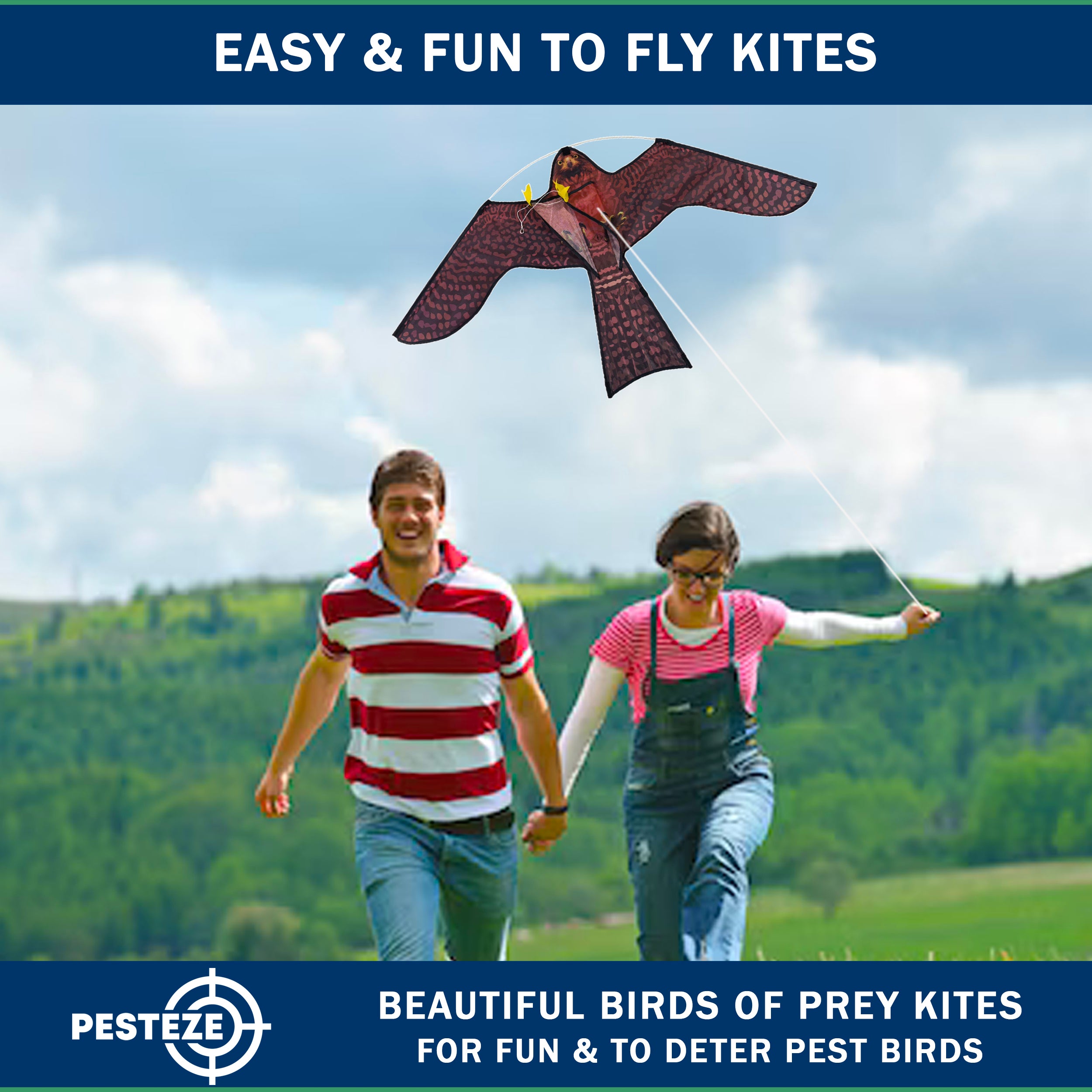 PESTEZE® USA Realistic Hawk Kite [47x27 Inch] EZ & Fun to Fly. Also Provides Humane Bird Deterrence in Yards & Farms. Protects Vegetables, Fruits & Crops from Pest Birds & Critters