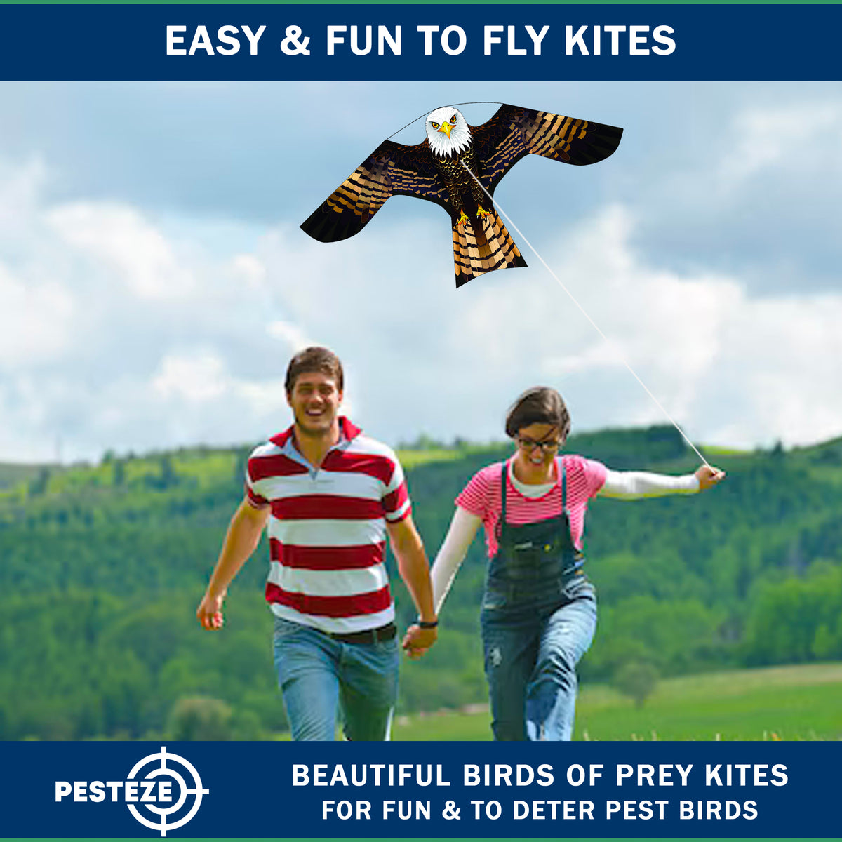 PESTEZE USA Bald Eagle EZ to Fly Kite with String for Beach, Park & Yard. Also Bird Deterrent to Protect Garden & Crops from Pest Birds