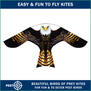 PESTEZE® USA Bald Eagle Bird Deterrent Kite with 13 ft Flagpole - Use in Yards & Farms to Protect Vegetables, Fruits, Crops & Property from Pest Birds