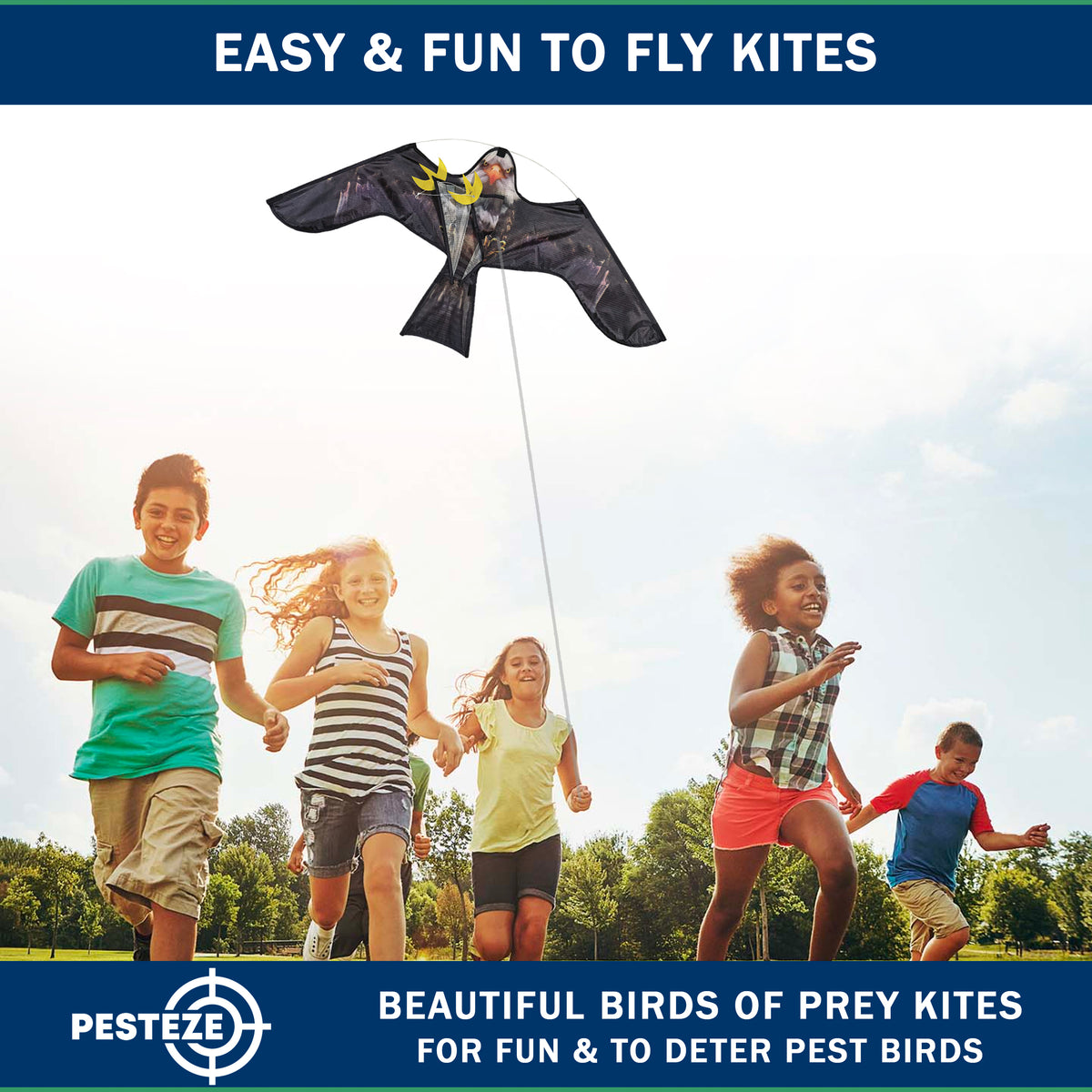 PESTEZE® USA Premium Realistic Eagle Kite with String- 47x27 Inch. EZ & Fun to Fly. Provides Humane Pest Bird Deterrence in Yards & Farms. Protects Vegetables, Fruits & Crops
