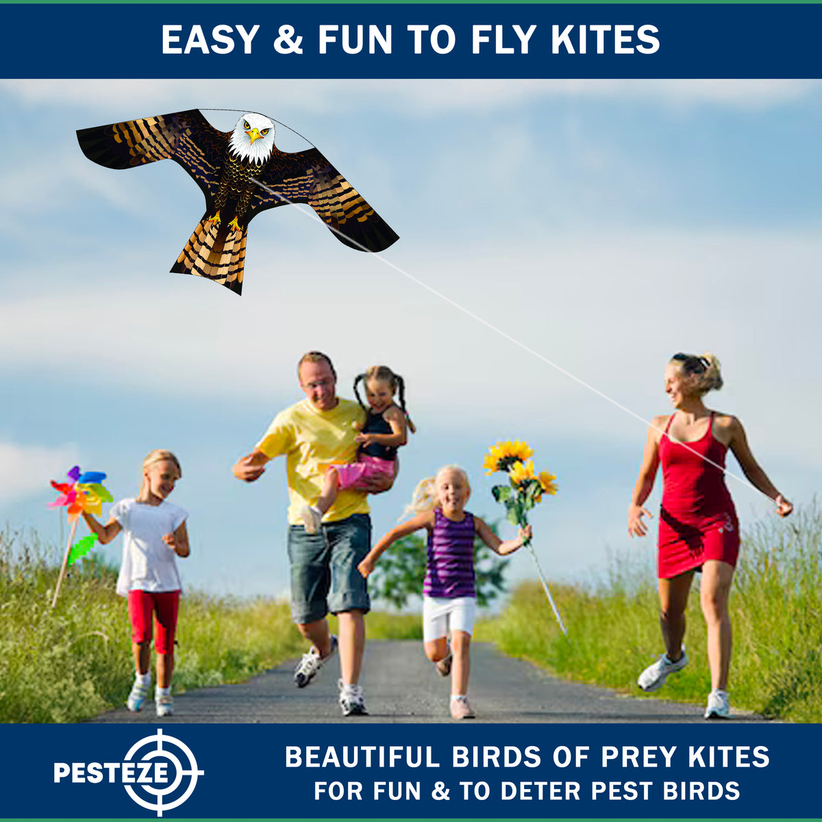 PESTEZE USA Bald Eagle EZ to Fly Kite with String for Beach, Park & Yard. Also Bird Deterrent to Protect Garden & Crops from Pest Birds
