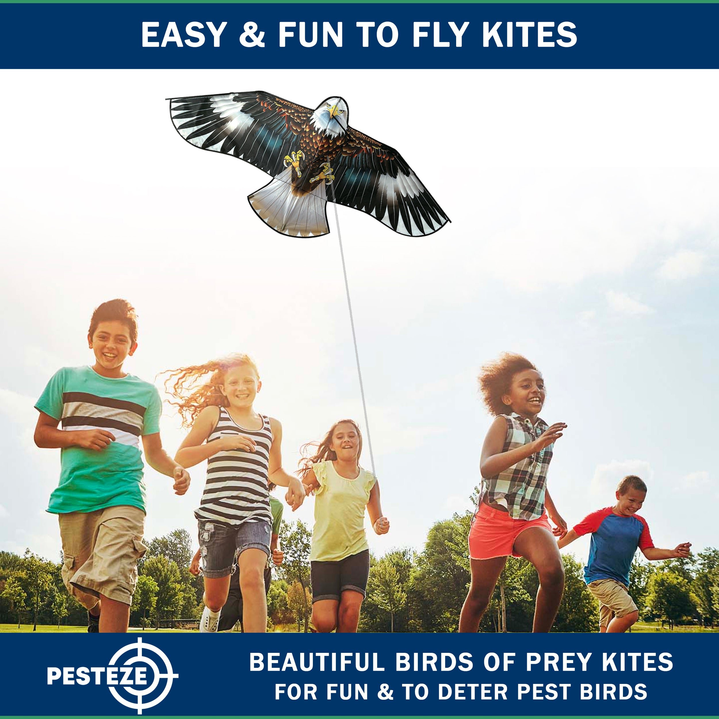 PESTEZE® USA Huge Blue Eagle [63x29 Inch]. EZ & Fun to Fly. Also provides Humane Bird Deterrence in Yards & Farms. Protects Vegetables, Fruits & Crops from Pest Birds & Critters